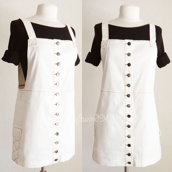 Rehab Dresses & Skirts - Cream Button Down Overall Skirt Pinafore Dress